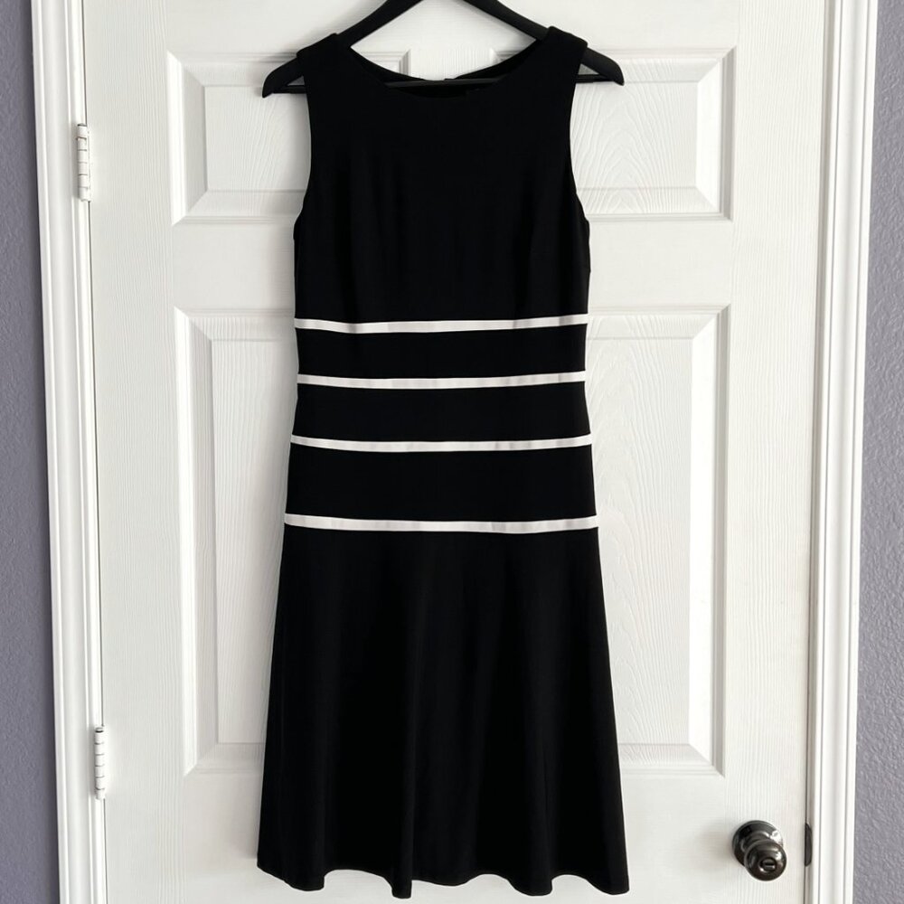Lauren Ralph Lauren sleeveless black white stripes fit & flare dress size 10